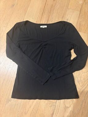 Madewell Black Scoop Neck ruched Long Sleeve Top